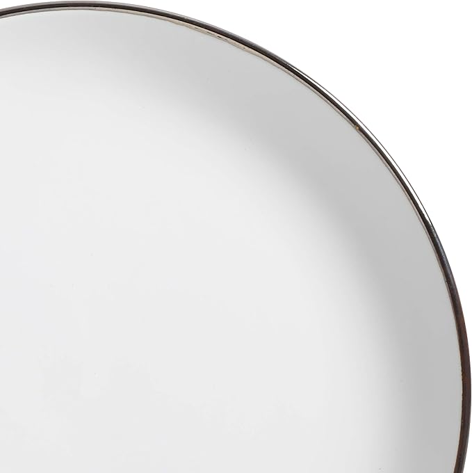 Gibson Home Rockaway Round Stoneware Dinnerware Set, Service for 4 (16pcs), Matte White/Metallic Rim
