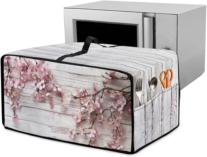 Air Fryer Toaster Oven Dust Cover Countertop Microwave Dust Cover Protector, Compatible with Convection Oven, L, 18.5 x 22.5 x 13 inches, Peach Blossom White Wood Grain