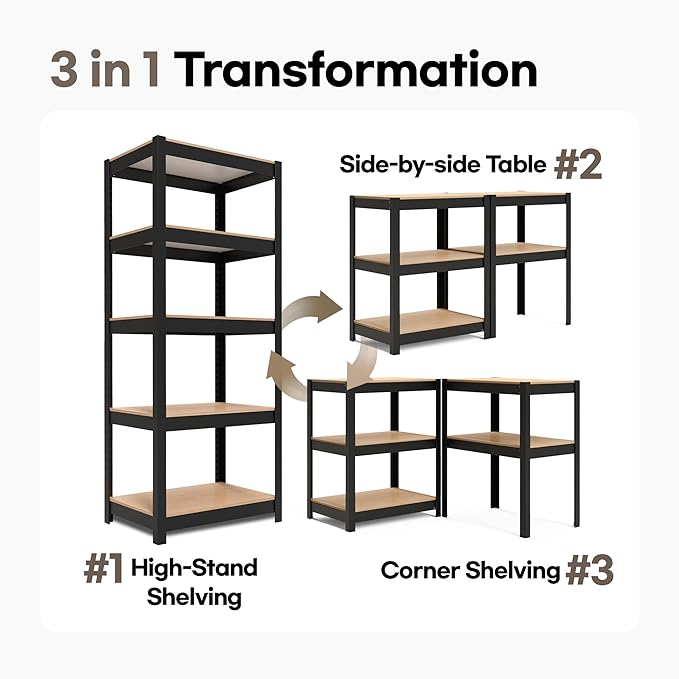 HOMEDANT House Black 5 Tier 24.4" W Laminated Metal Shelving Unit Adjustable Storage Utility Rack Heavy Duty Shelves Organization Multipurpose Shelf Kitchen Garage Pantry Closet 2 Pack