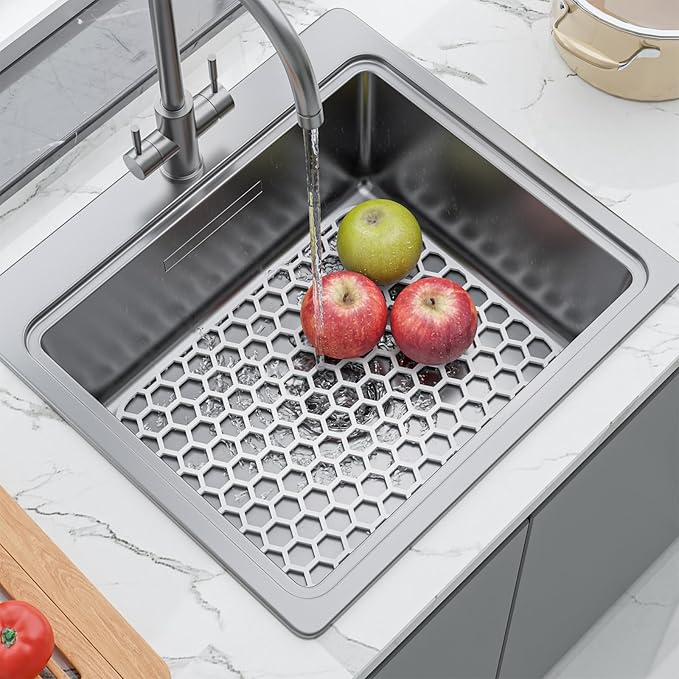 Bestjing Silicone Sink Protectors for Kitchen Sink - 18.3"x12.5" Kitchen Protector Accessory, Non-Slip Heat Resistant Mat for Bottom of Farmhouse Porcelain Stainless Steel (White)