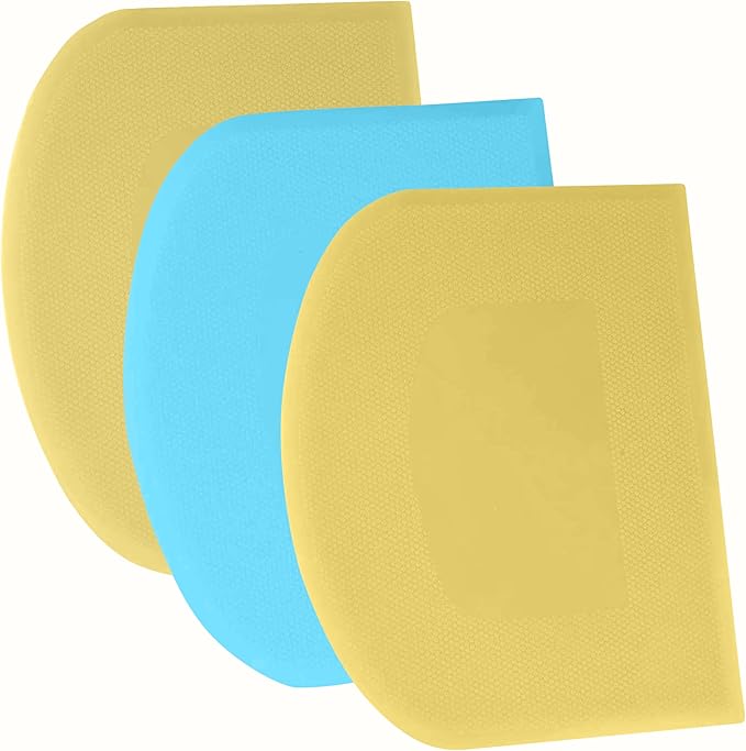 SURDOCA Dough Scraper Bench Scraper - 3P 9.5x6.1" Plastic Flexible Bowl Scraper, Sharp Edge & Angles Cake Scraper. Non-Slip Bakeware Decorating Tools Sculpting & Modeling Tools - Yellow+Blue+Yellow
