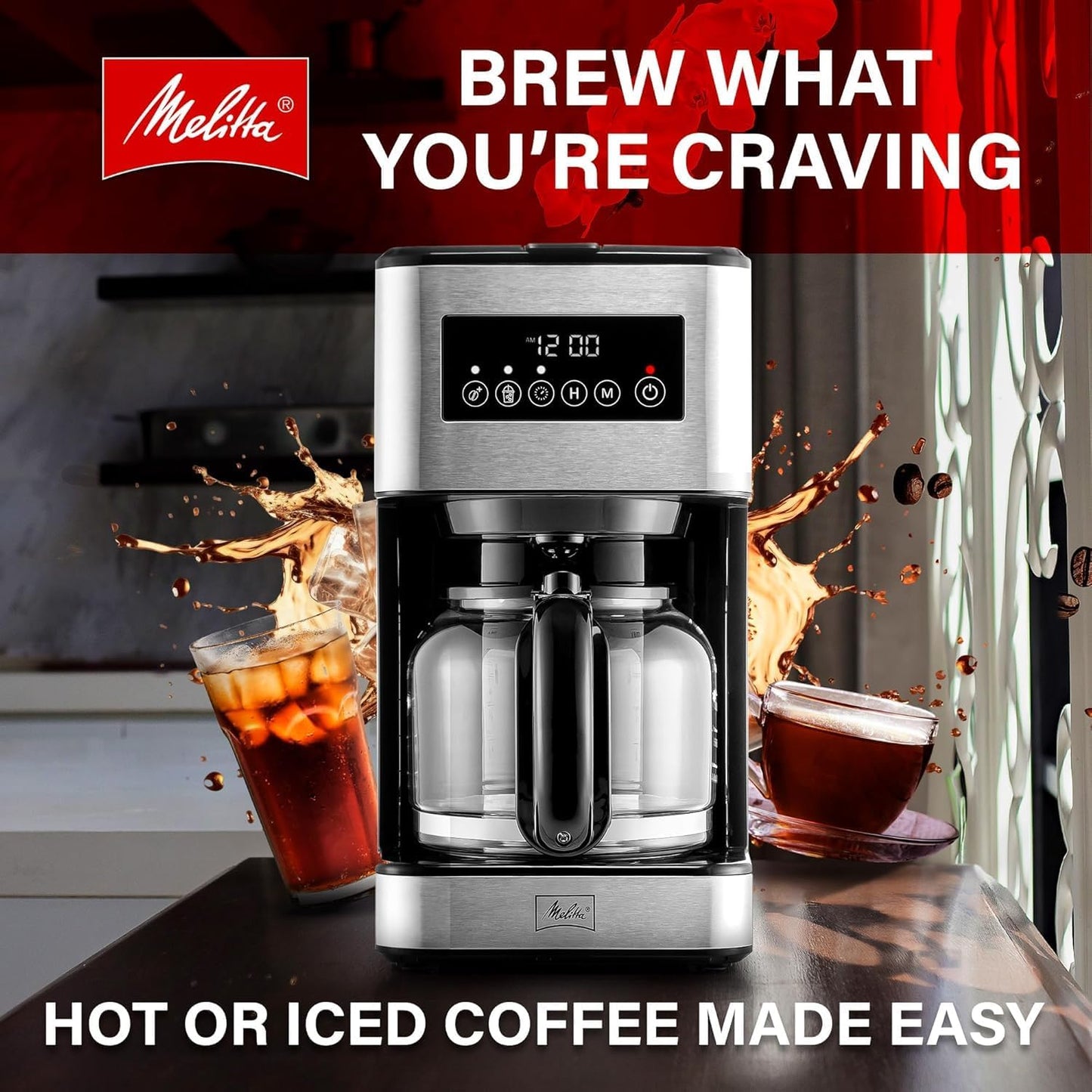 Melitta Aroma Series Programmable Drip Coffee Makers Parent (Aroma Tocco Plus Black and Stainless Steel 12 Cups) with 5-Pack Coffee Filters