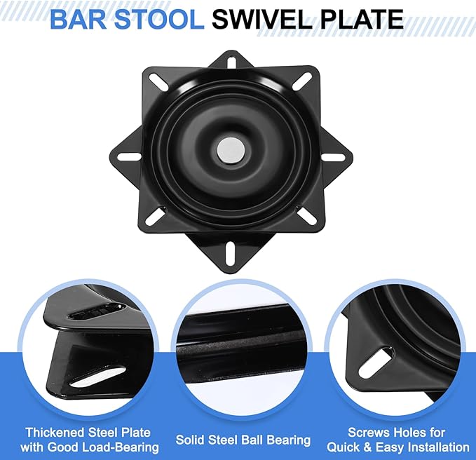 uxcell 6.5" Bar Stool Swivel Replacement, 360° Rotation Lazy Susan Turntable, Square Semi-Ball Bearing Seat Swivel Base Mount Plate for Recliner Chair or Table, Black (160x1.5mm)