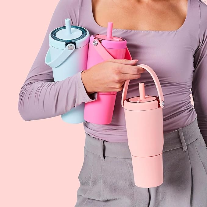 BrüMate Resa 25oz 100% Leakproof Travel Tumbler w/Handle & Straw | Flexible SoftSip Straw | Silicone Sleeve for Durability | Stainless Steel | Cup Holder & Travel Friendly Water Bottle (Violet Crush)