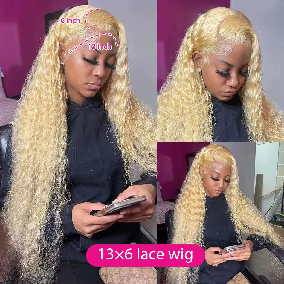 30 Inch Lace Front Wig Human Hair 613 13X6 Transparent Lace Deep Wave 180 Density Free Part Blonde Lace Front Wigs Human Hair Pre Plucked with Baby Hair 613 HD Lace Frontal Wig for Women