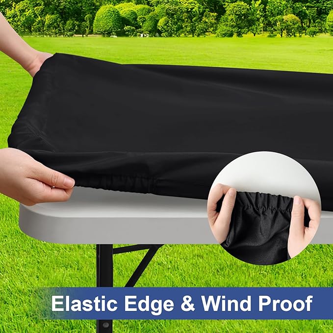 homing Rectangle Table Cloth Cover, Waterproof Polyester Elastic Fitted Tablecloth, Fits for 6 Foot Folding Tables, Washable Table Protector for Picnic, Camping, Outdoor (Black, 18" x 72")