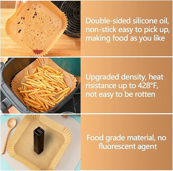 Large Air Fryer Disposable Paper Liners Nonstick 23cm Oven Airfryer Parchment Baking Paper ，Compatible For Ninja，Compatible For COSORI ，Grill Cooking Basket(16cm round,100 Pcs)