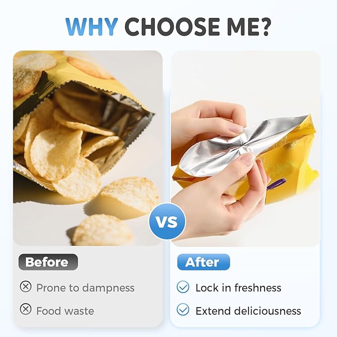 Mini Bag Sealer, Upgraded 2 in 1 Mini Bag Sealer with Cutter and Magnet, Magnetic Portable Plastic Bag Sealer for Snacks, Chips, Food Freshness Storage (2, Black)