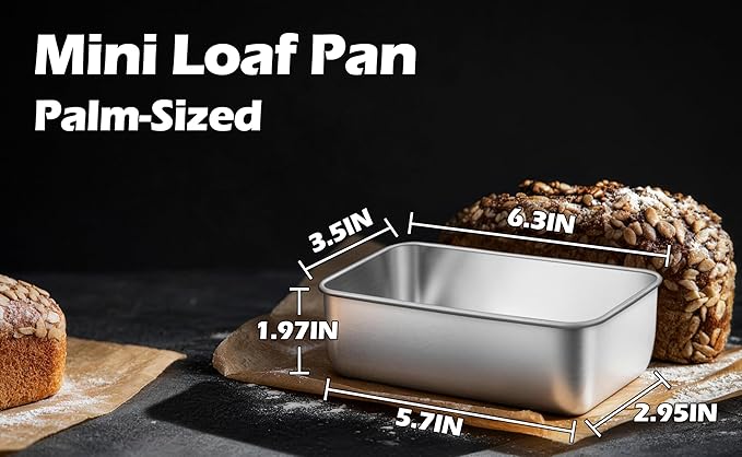 Leonyo 8 Pack Mini Loaf Pans for Baking, 6.3x3.5IN Stainless Steel Small Bread Loaf Pans for Meatloaf, Metal Mini Loaf Tins for Banana Bread Baking Homemade Brownies Smaller Loaves, Dishwasher Safe