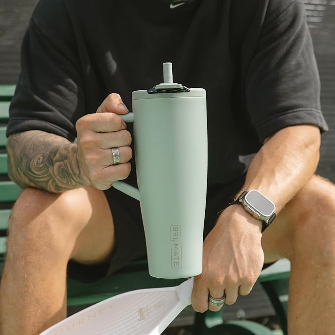 BrüMate Era Flip 40oz Tumbler with 100% Leakproof Covered Straw Lid | Hygienic Covered Straw | Insulated Stainless Steel Water Bottle with Handle | Cup Holder Friendly | BPA-Free (Blue Agave)