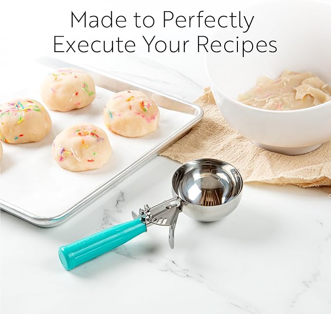 Restaurantware 2.75 Ounce Portion Scoop, 1 Trigger Release Stainless Steel Cookie Scoop - With Blue Handle, Stainless Steel Disher, For Portion Control, Cookie Dough, Cupcake Batter, Or Ice Cream