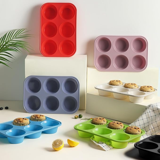 Socisen 2 Pack 6 Cups Silicone Jumbo Muffin Pan with Metal Reinforced Frame Silicone Molds for Baking Cupcake Cake Baking Pans Muffin Tin Tart Pans Baking Set for Easter Christmas holiday Cookie Tin