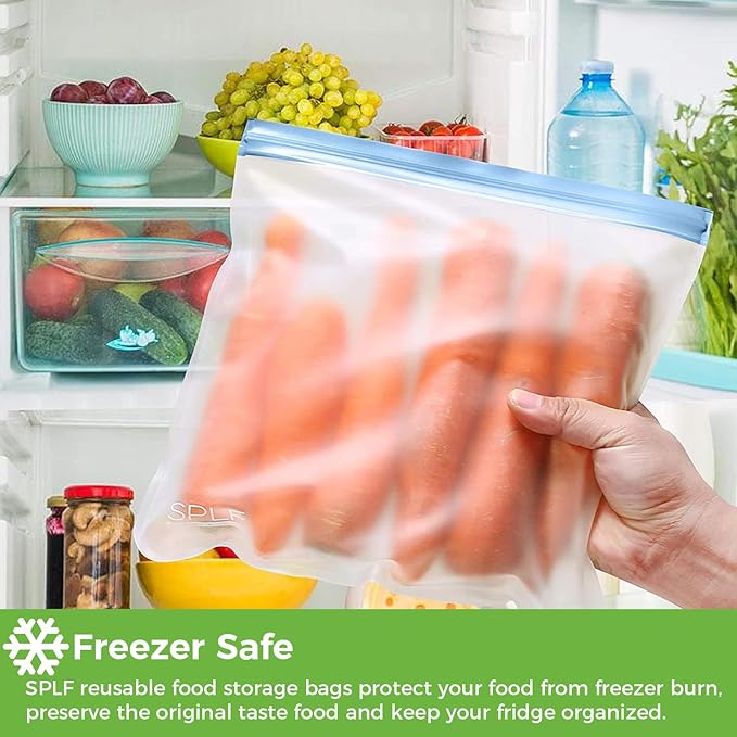 SPLF 12 Pack Dishwasher Safe Reusable Snack Bags, BPA Free Storage Bags, Extra Thick Leakproof Freezer Bags Silicone and Plastic Free Lunch Bags Food Storage