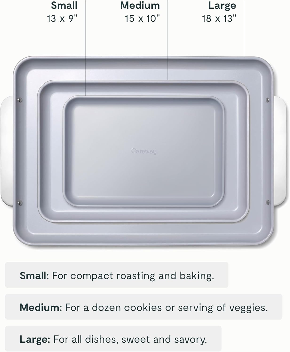 Caraway Non-Stick Ceramic Baking Sheet Trio - Naturally Slick Ceramic Coating - Non-Toxic, PTFE & PFOA Free - 18 x 13" Large, 15 x 10" Medium, & 9" x 13" Small - Gray