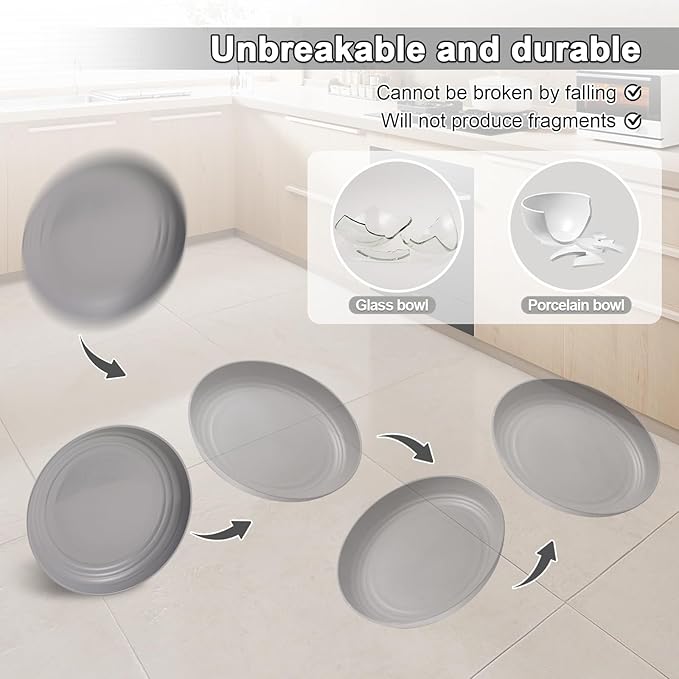 12 Pcs Unbreakable Deep Dessert Plates Set, 8 inch Reusable Plastic Wheat Straw Plates, Microwave and Dishwasher Safe Plate for Kitchen, Lightweight Plate for Dessert, BPA Free, White