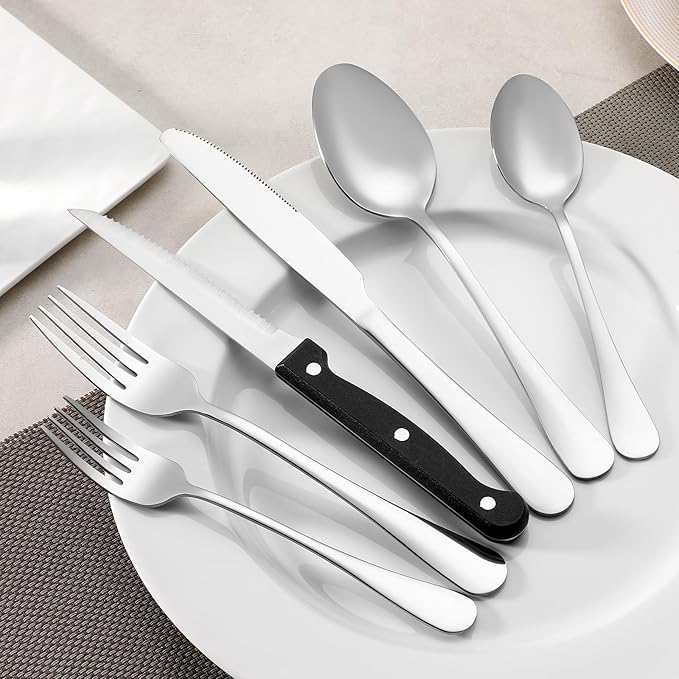 12 Pcs Forks and Spoons Silverware Set, Food Grade Stainless Steel Flatware Cutlery Set for Home, Kitchen and Restaurant, 6 Dinner Fork(8") and 6 Teaspoon(6.7"), Mirror Polished, Dishwasher Safe