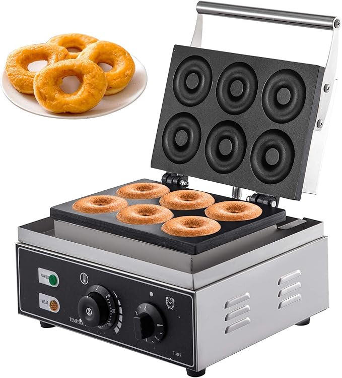 Commercial Mini Donut Maker Machine, Small Donut Snack Machine Makes 6 Doughnuts with Delish Recipes, Electric Doughnut Machine 1550W, Teflon-Coating