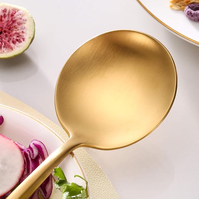 Lemeya Gold Salad Serving Utensils,Serving Spoons Stainless Steel,2Pcs Long Handle Salad Servers 11.42 Inch,Salad Utensils for Serving,Matte Finish,Dishwasher Safe