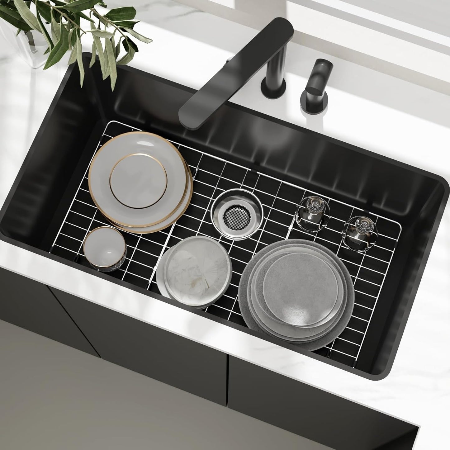 Sink Protectors for Kitchen Sink, Sink Grate Grid for Bottom of Sink, Metal Sink Rack, Bottom Basin Rack, Stainless Steel, 26-1/8" x 14-1/8"