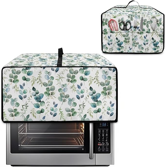 Countertop Convection Oven Cover Decorative and Protective Air Fryer Toaster Oven Dust Cover for Home Kitchen Indoor Decor, M, Eucalyptus Leaf Green White