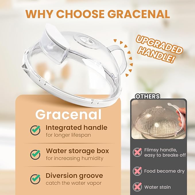 Gracenal Microwave Food Cover, 10 Inch Microwave Splatter Cover with Water Steamer and Integrated Handle, Clear Splatter Guard Microwave Cover for Food, White Cookware Lid Gifts for Mom