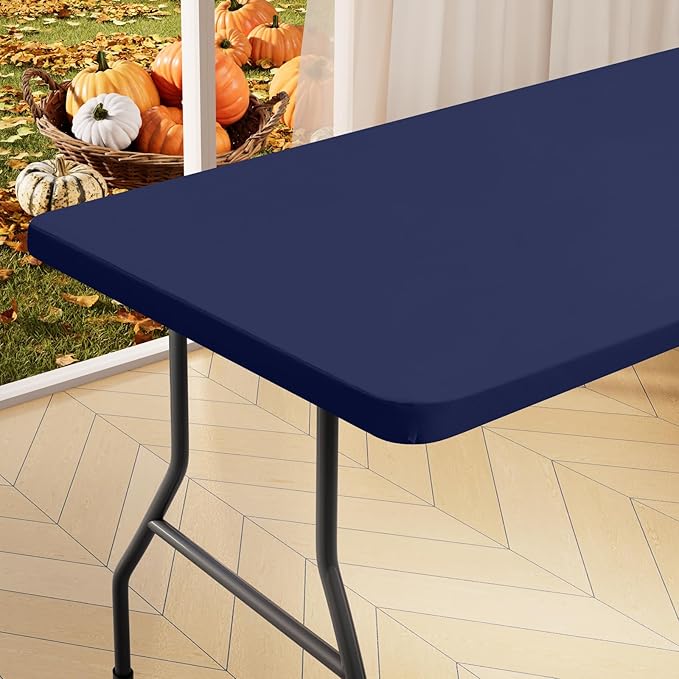 homing Rectangle Table Cloth Cover, Waterproof Polyester Elastic Fitted Tablecloth, Fits for 8 Foot Folding Tables, Washable Table Protector for Picnic, Camping, Outdoor (Navy Blue, 30" x 96")