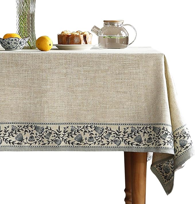 ISAENNE Designer Vintage Linen Elegant Extra Long Table Cloth Rectangular,Chinoiserie Floral Tablecloth,Durable Decor Table Cover for Dining Thanksgiving Kitchen Party,67"*118"-Segerman B