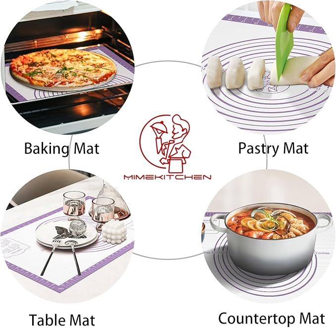 Silicone Pastrty Mat for Dough Rolling, Extra Thick Silicone Baking Mat, Fondant Mat for Making Cookies Macarons Bread Pizza Oven Mat, Silicone Mat for Baking Purple 26X16INCH
