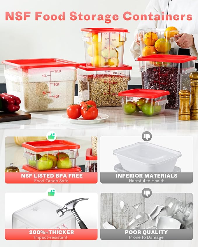 6QT Clear Food Storage Containers: 6 PCS[Food Grade][Hot&Cold Resistant] NSF Food Storage Containers with Lids for Home Restaurant Kitchen Storage Pizza Proof Dough, BPA Free, N2