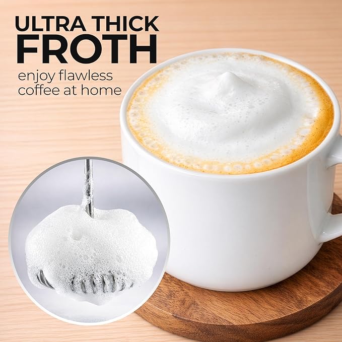 Zulay Froth N Go Milk Frother – Rechargeable 3-in-1 Handheld Frother Wand with Travel Case & USB-C Charger – Single, Double & Egg Whisk for Latte, Cappuccino, Matcha, Protein Shakes – Silver