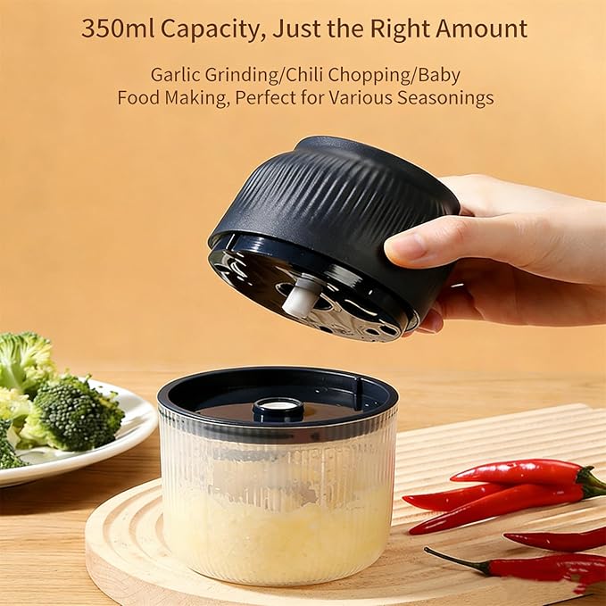 Electric Garlic Chopper, Mini Portable Veggie Cutter, Veggie Chopper with Container and Lid, Rechargeable Cordless Food Chopper for Garlic, Onion, Chili, Fruits Vegetables (Blue+White)