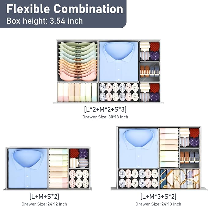 DIMJ Drawer Organizer Clothes 28 Pack - Foldable Baby Organizers and Storage & Closet Organizers for Bedroom, Closet - Nursery Organization Dresser Dividers for underwear, Sock,Bra, Belt, Tie,Gray