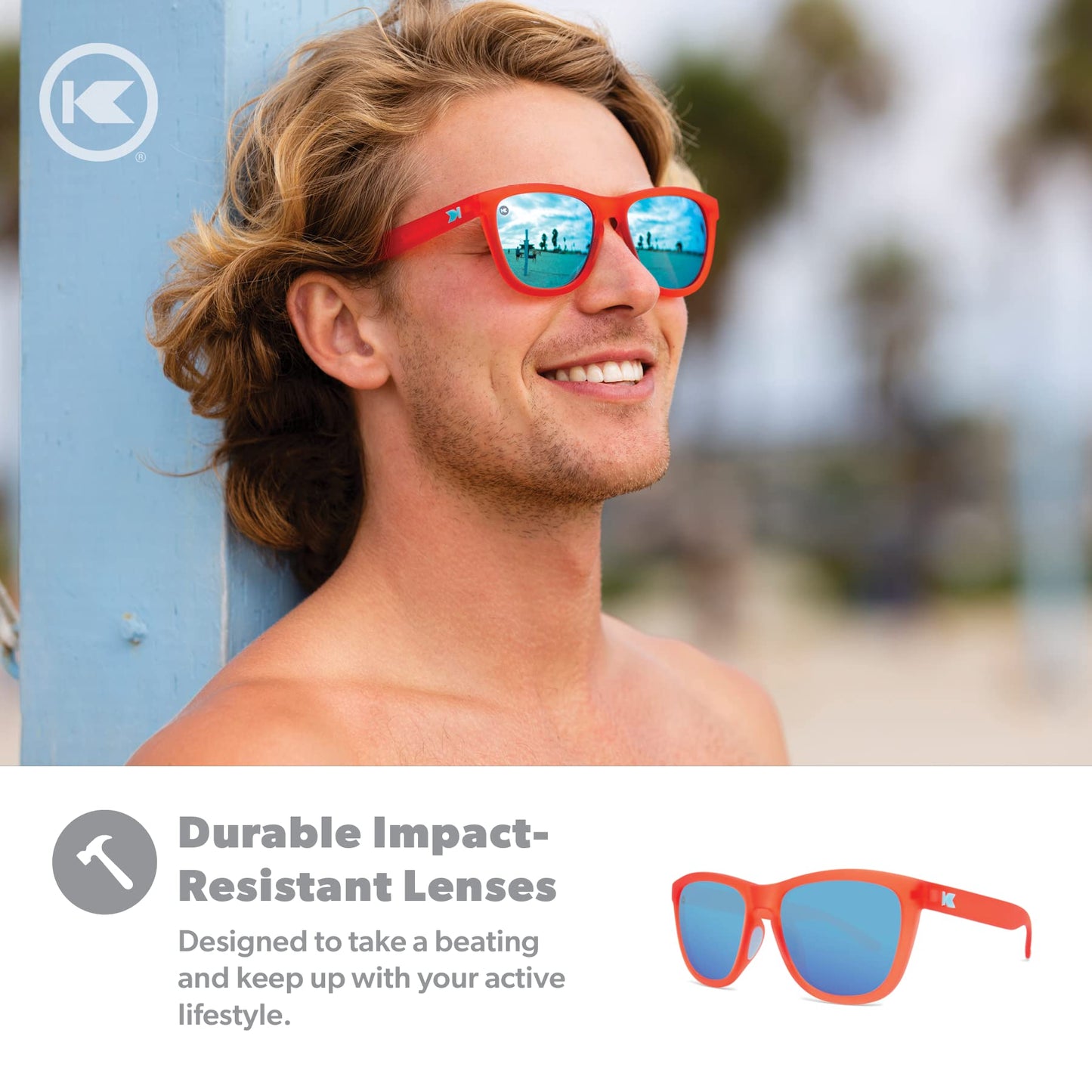 Knockaround Premiums Sport - Polarized Running Sunglasses for Women & Men - Impact Resistant Lenses & Full UV400 Protection, Fruit Punch Red/Aqua
