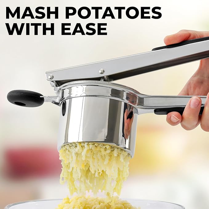 Zulay Kitchen Premium Large 15oz Potato Ricer, Heavy Duty Professional Stainless Steel Potato Masher and Ricer Kitchen Tool, Press and Mash Kitchen Gadget - Silver/Black