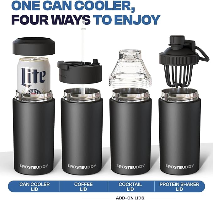 Frost Buddy Universal Can Cooler - Fits all - Stainless Steel Can Cooler for 12 oz & 16 oz Regular or Slim Cans & Bottles - Stainless Steel (RealTree APX)