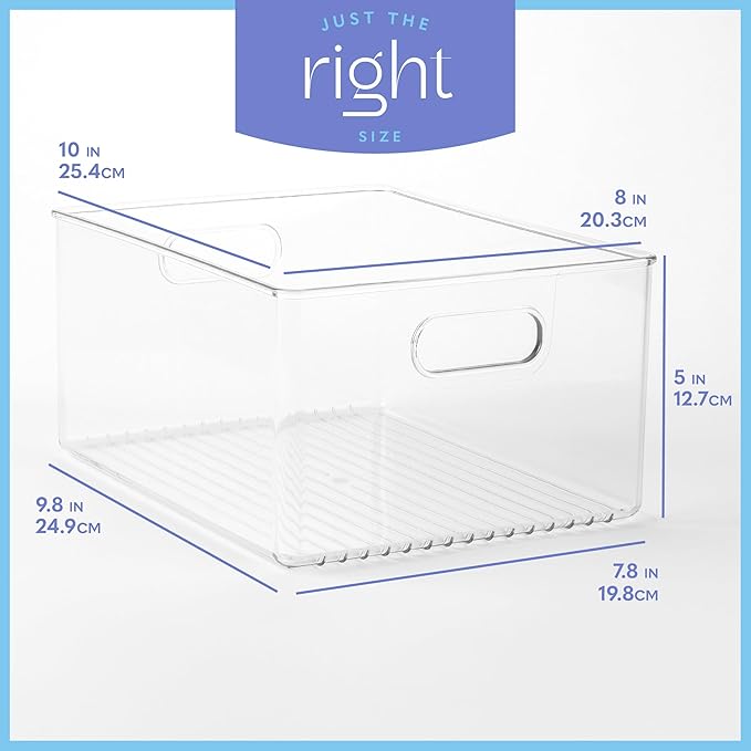 6 Pack Clear Plastic Organizer Bins with Handles for Home Organization. Storage Containers for Organizing Fridge, Freezer, Cabinet. Pantry, Great for Kitchen, Garage, Laundry Room. 10"x8"x5"