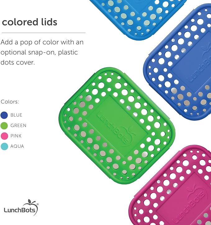 LunchBots Medium Trio II Snack Container - Divided Stainless Steel Food Container - Three Sections for Snacks On the Go - Eco-Friendly, Dishwasher Safe, BPA-Free - Stainless Lid - Green Dots