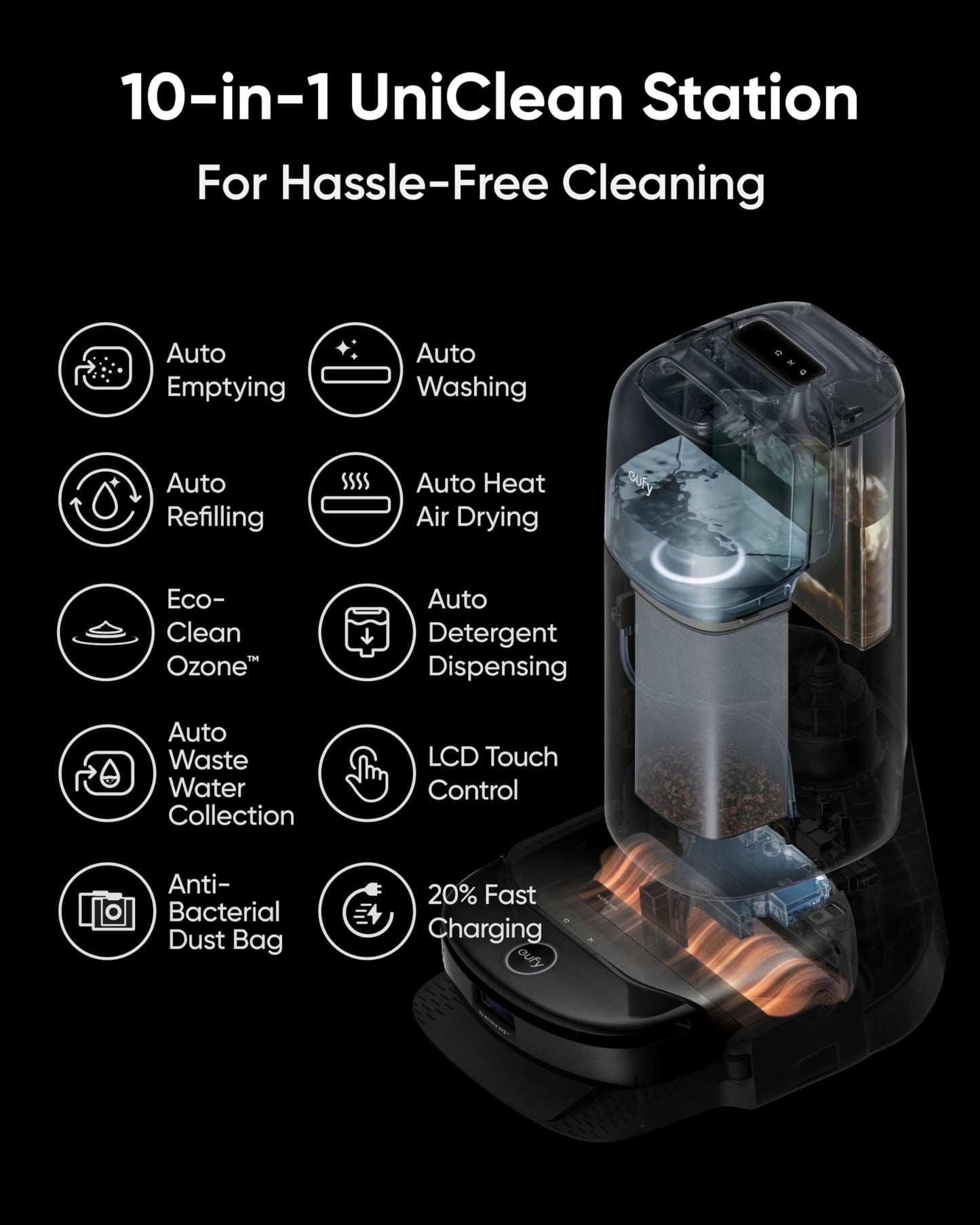 eufy Robot Vacuum Omni S1 Pro with All-in-One Station, HydroJet Robot Vacuum and Mop Combo, Eco-Clean Ozone, 8000 Pa Suction, Obstacle Avoidance, Auto Mop Washing & Drying, Self-Emptying