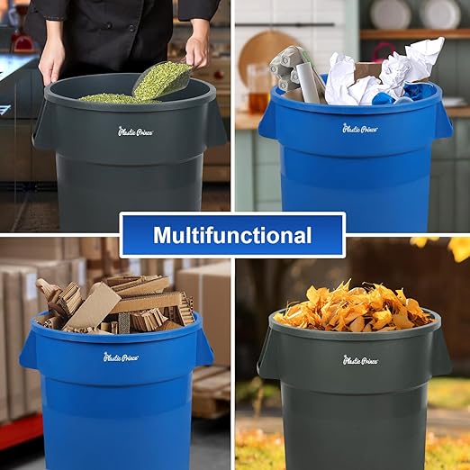 PLASTIC PRINCE 20 Gallon Round Trash Can Container with Lid Blue Plastic Commercial Garbage Bin for Home Garage Restaurants Warehouses