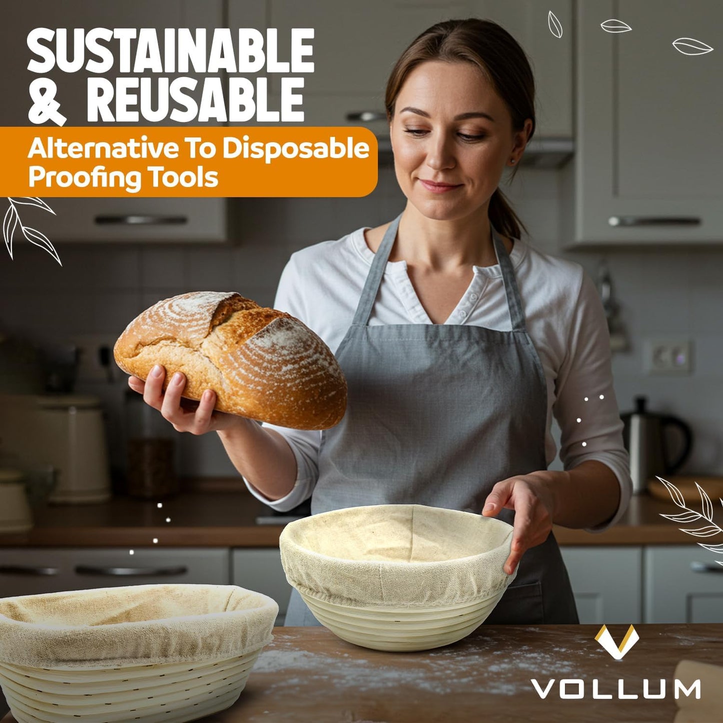 Banneton Bread Proofing Basket Sourdough Proofing Basket for Beginners & Professional Bakers, Handwoven Rattan Cane Bread Maker for Artisan Breads, 8.5 x 3 Inch, 1-Pound Round Brotform