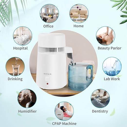 ROVSUN 【Upgraded】 1.1 Gallon/4L Water Distiller Countertop Distilled Water Machine with Flame-Retardant Material, BPA-Free Container & Stainless Steel Interior, 750W Distilled Water Maker Purifier