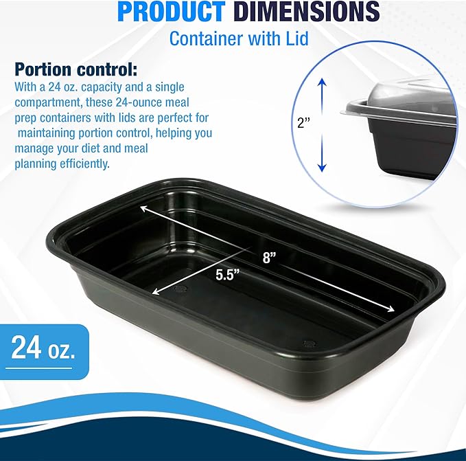 Ruthy's Outlet Meal Prep Containers W/Lids -Square Food Storage – BPA-Free| Stackable | Microwave | Freezer & Dishwasher Safe | Reusable Lunch Bento Box Portion Control & Planning (100 Pack, 16 oz)