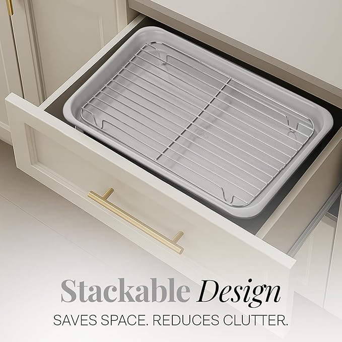 Gotham Steel 6 Pc Stackable Baking Pans Set, 70% Space Saving Design, Ceramic Bakeware Sets Non Toxic Made Without PFOA PFOS, with Baking Sheet Tray, Cake & Muffin Pans, Oven & Dishwasher Safe