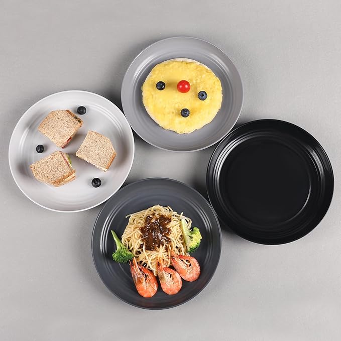 12 Pcs Unbreakable Deep Dinner Plates Set, 9 inch Reusable Plastic Wheat Straw Plates, Microwave and Dishwasher Safe Plate for Kitchen, Lightweight Plate for Dessert, BPA Free, Black
