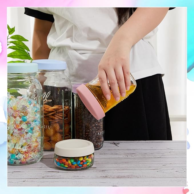 Teenyyou 6 Pcs Mason Jars 3 Wide and 3 Regular Mouth Lids Mason Jar Lids Thickened Leak Proof Lid for 86 mm and 70 mm Wide and Regular Mouth, Reusable Canning Jar Caps (Morandi)