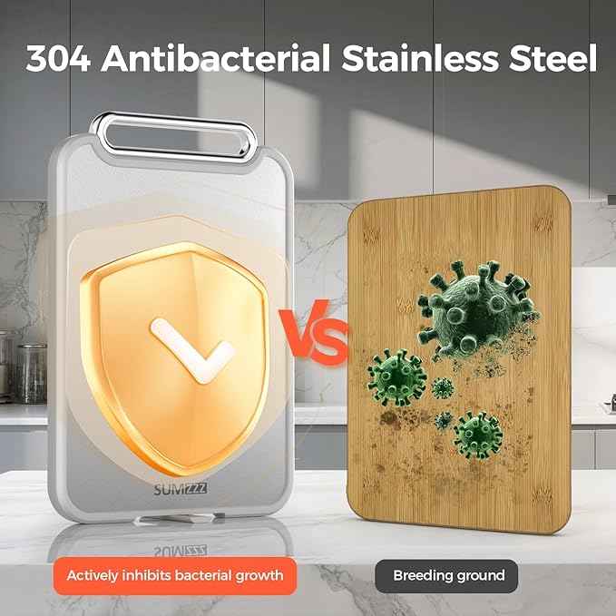 Stainless Steel Cutting Board for Kitchen, 2-in-1 Double-Sided Chopping Board, Food Grade Stainless Steel/PP, Easy to Clean, Large Size, Non-Slip, 16”×11”