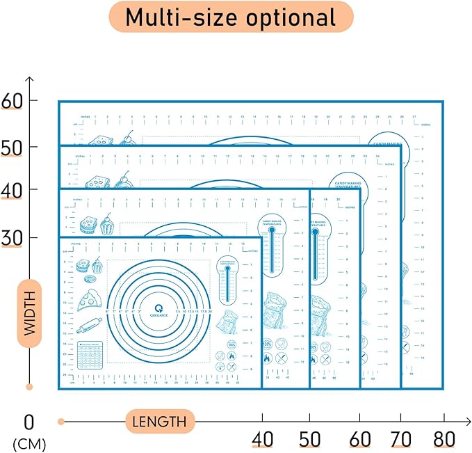Silicone Pastry Mat with Measurement, Baking Mat for Fondant, Rolling Dough, Pie Crust, Pizza and Cookies, Fondant Mat,16" x 24", Blue