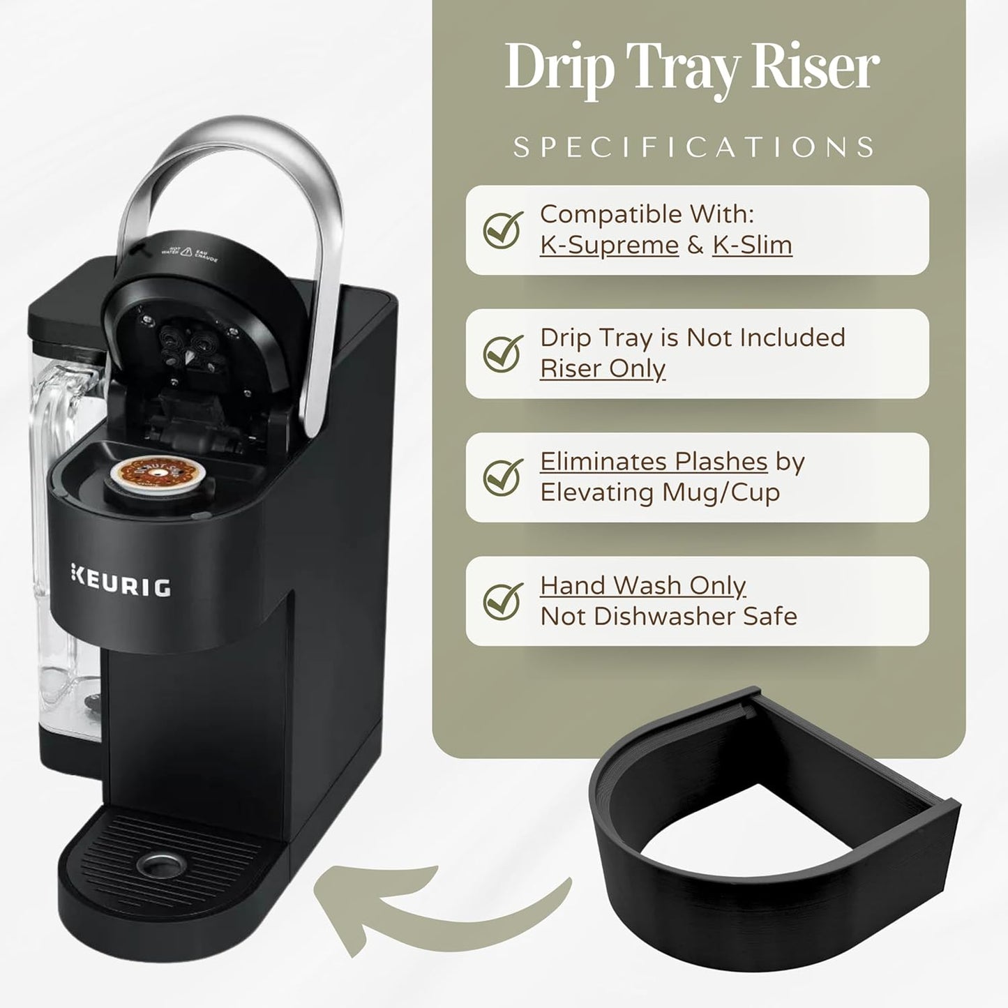 Drip Tray Mug/Cup Riser Made for the Keurig to Reduce Splashes - Riser Only (Gray, K-Supreme 1.7 Inches Tall)