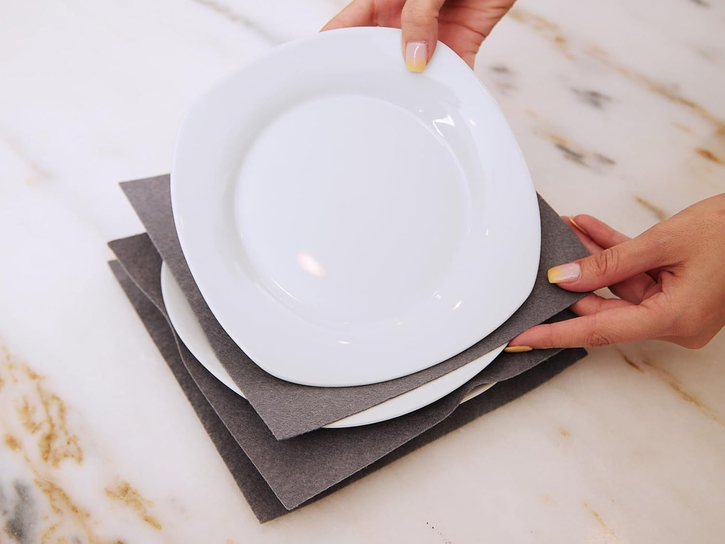 Covermates Keepsakes Dish Storage Box - Stackable, Reinforced Handles, China Storage, Beige Heather