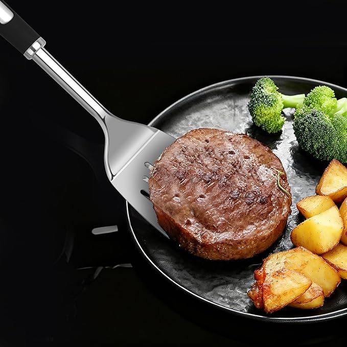5 pcs Cooking Utensils Set,Stainless Steel Kitchen Utensils,Kitchen Tools Include Solid & Slotted Spatula,Soup Ladle,Egg Whisk,tongs,Skimmers
